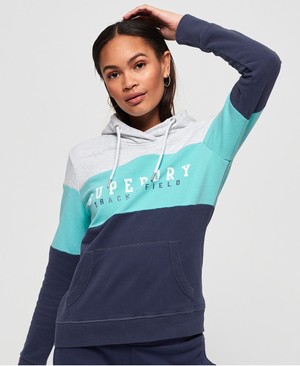 Superdry Track & Field Lightweight Colour Block Női Kapucnis Pulóver Kék | BYNEM4807